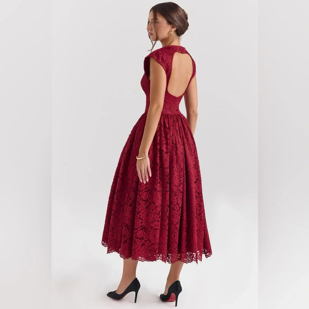 House Of CB - Debutante Dress in Red Lace - Picture 1 of 5
